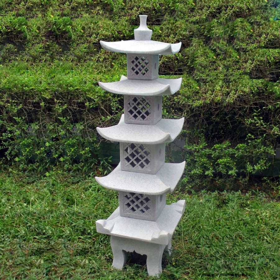 STATUES & SCULPTURES Five Tier Japanese Pagoda Lantern Granite Garden Ornament Clearance