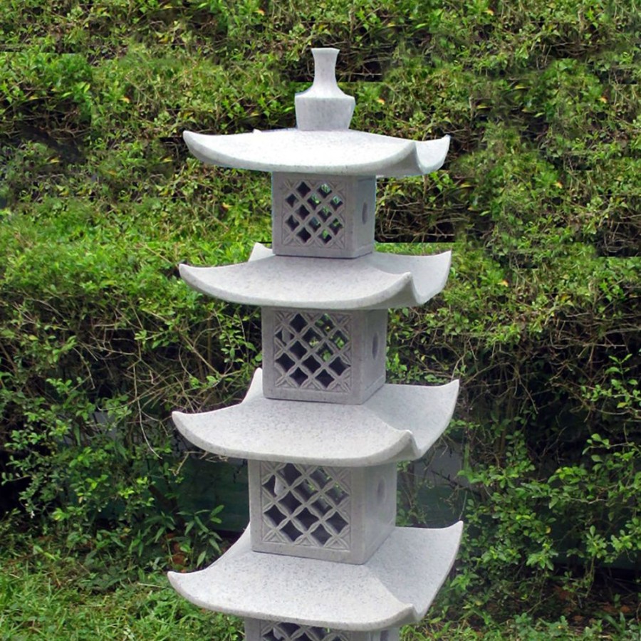 STATUES & SCULPTURES Five Tier Japanese Pagoda Lantern Granite Garden Ornament Clearance