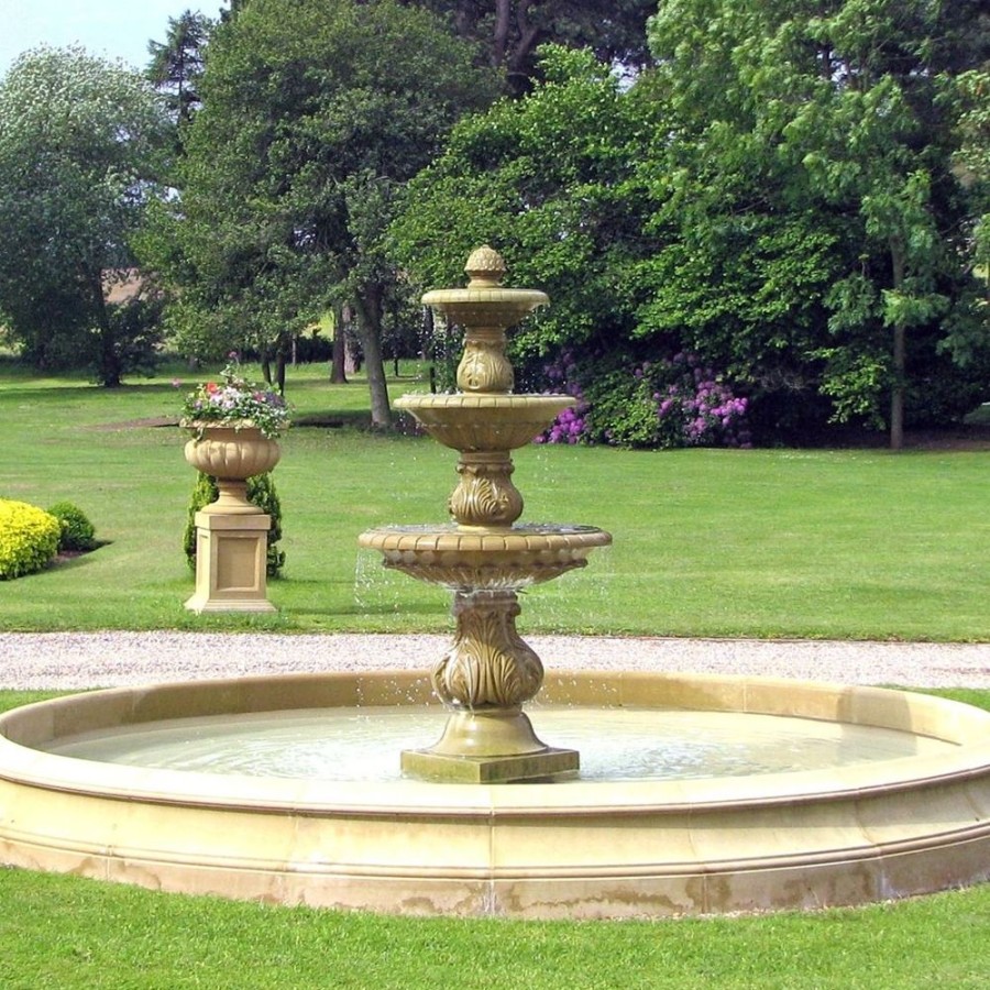 STATUES & SCULPTURES Triple Tier Fountain & Pool Surround Stone Water Feature New