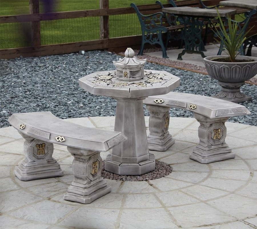 STATUES & SCULPTURES Japanese Stone Benches & Table Patio Garden Furniture Set Hot