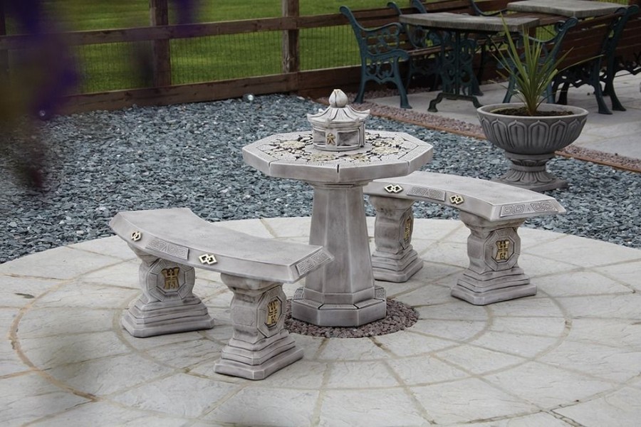 STATUES & SCULPTURES Japanese Stone Benches & Table Patio Garden Furniture Set Hot