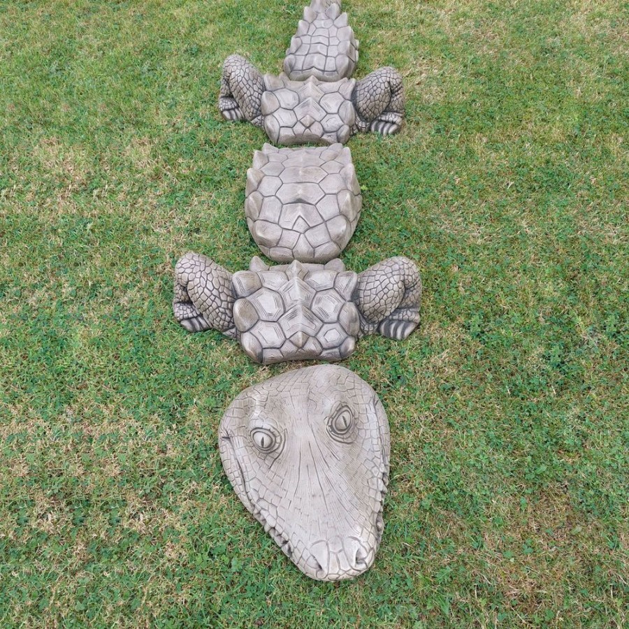 STATUES & SCULPTURES Five Piece Crocodile Stone Garden Ornament Clearance