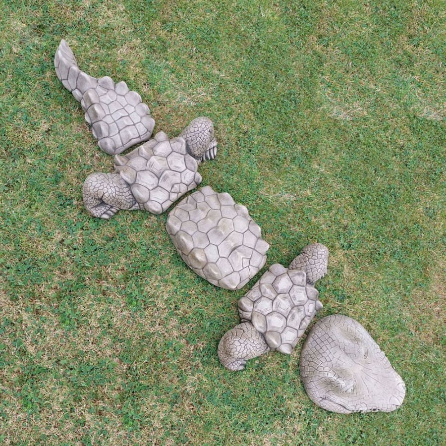 STATUES & SCULPTURES Five Piece Crocodile Stone Garden Ornament Clearance