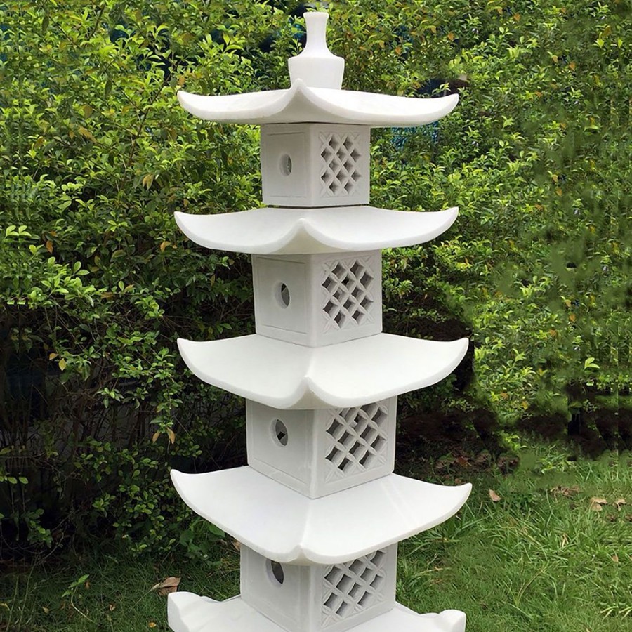 STATUES & SCULPTURES Five Tier Japanese Pagoda Lantern Marble Garden Ornament New