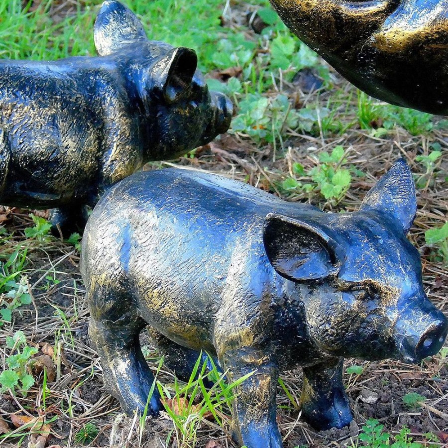 STATUES & SCULPTURES Wild Piglets (Set Of 2) Bronze Metal Garden Ornaments Hot