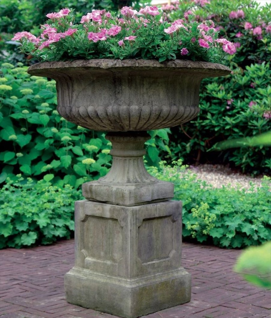 STATUES & SCULPTURES Victorian Grand Stone Garden Planter On Pedestal Hot