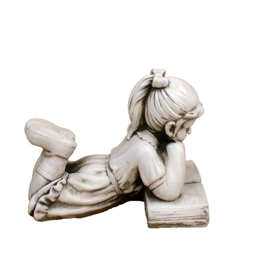 STATUES & SCULPTURES Laying Reading Girl 34Cm Stone Resin Garden Statue New