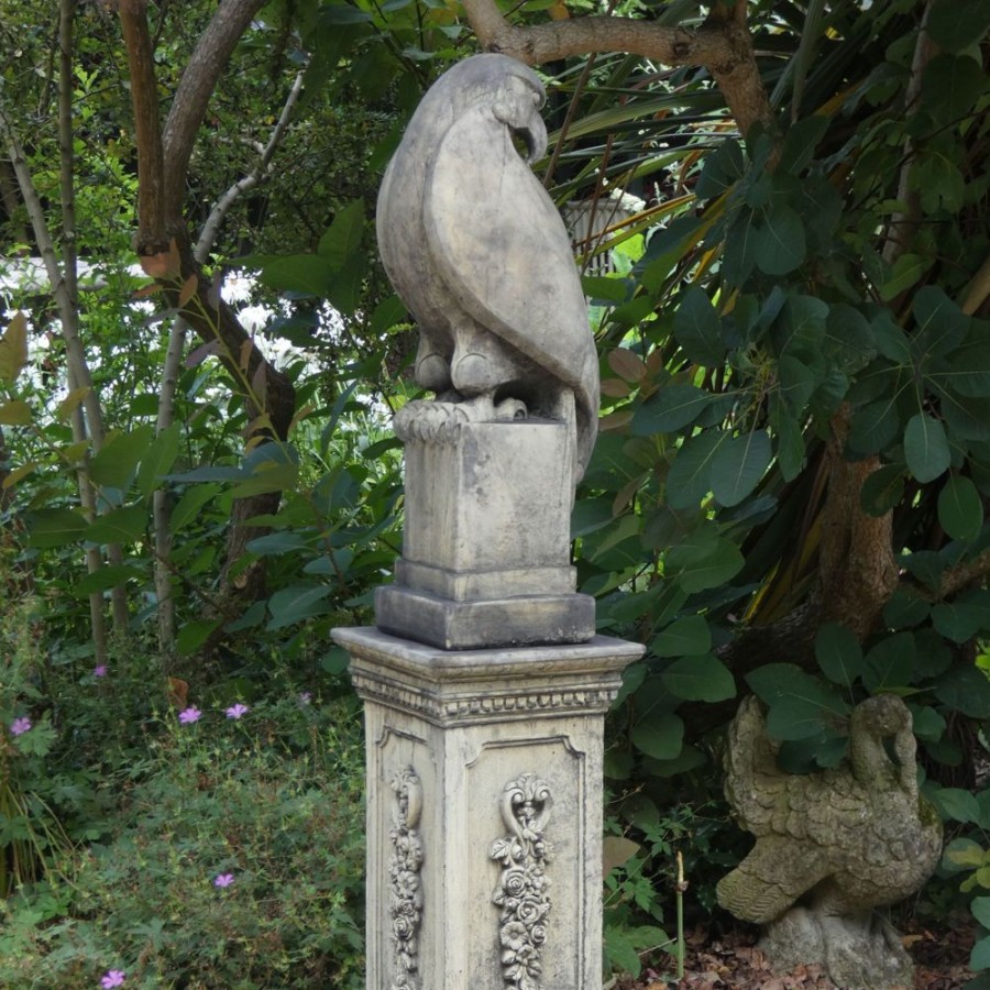 STATUES & SCULPTURES Eagle On Floral Pedestal Modern Stone Garden Statue New