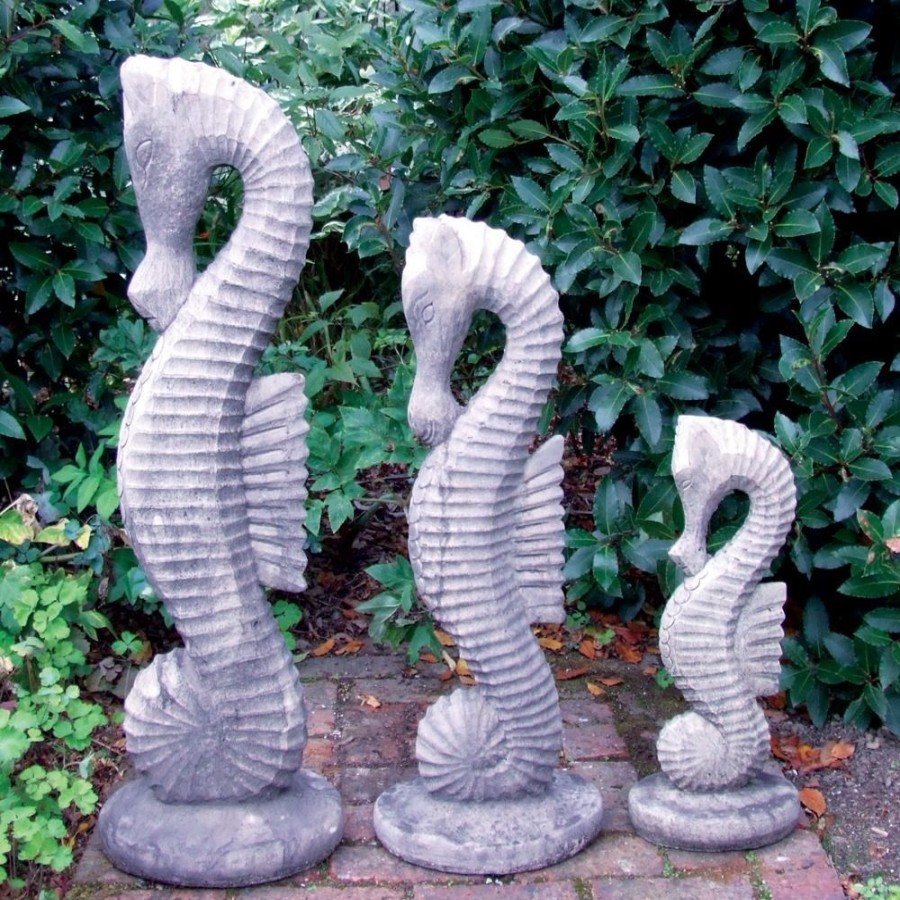 STATUES & SCULPTURES Seahorses Set Stone Garden Ornaments New