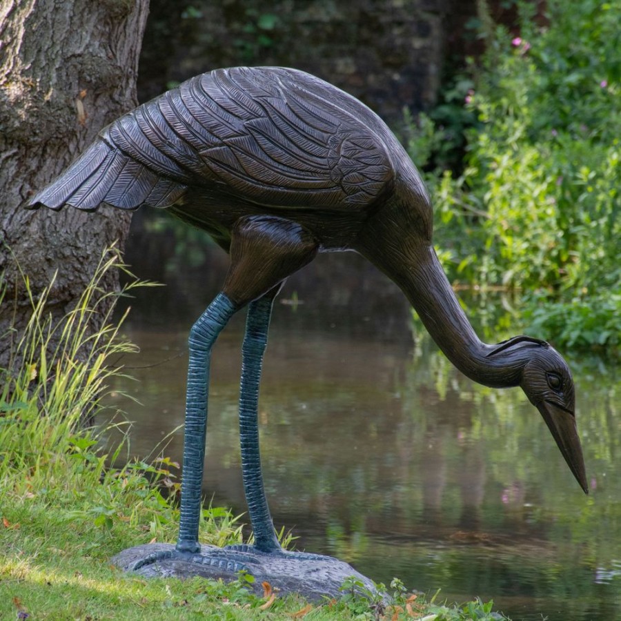 STATUES & SCULPTURES Majestic Crane 100Cm Bronze Metal Garden Statue New