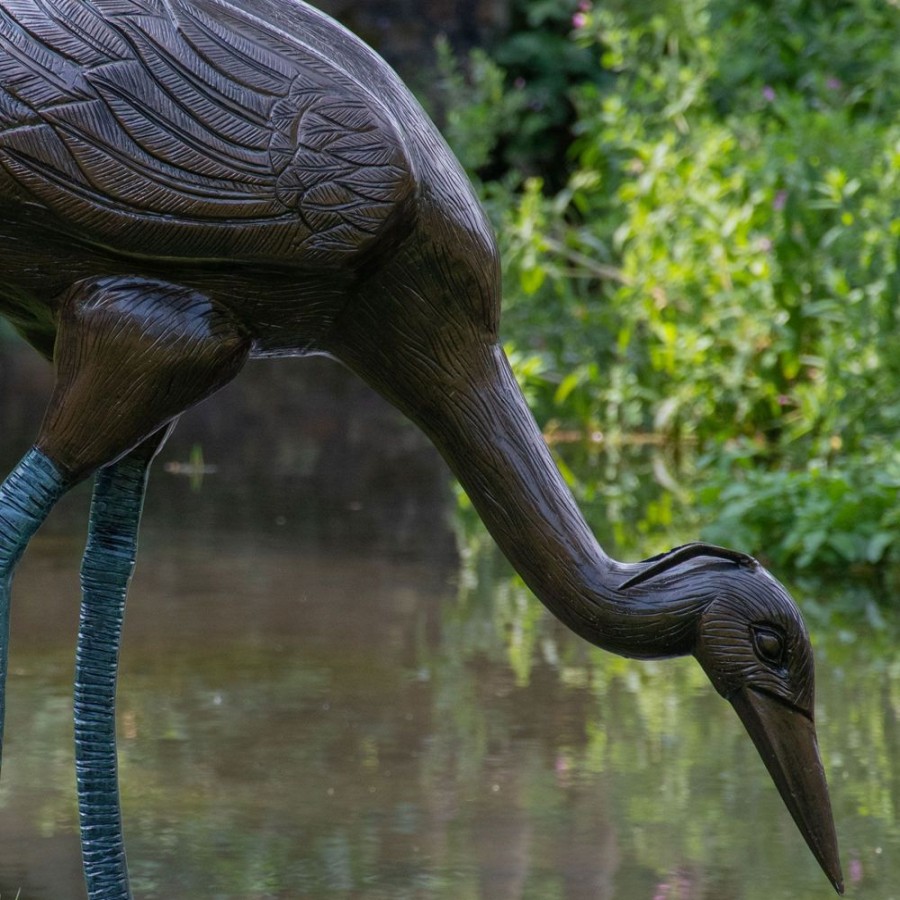 STATUES & SCULPTURES Majestic Crane 100Cm Bronze Metal Garden Statue New