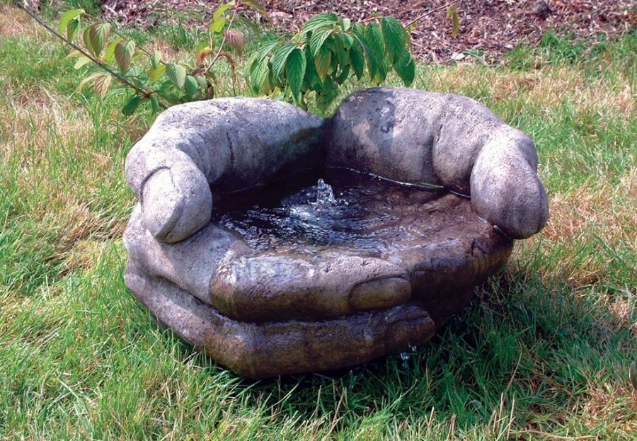 STATUES & SCULPTURES Cupped Hands Stone Fountain Water Feature Clearance