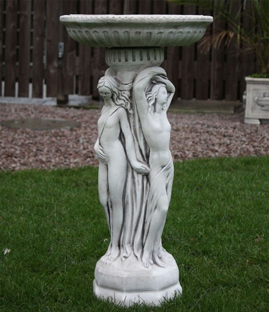 STATUES & SCULPTURES Three Graces Stone Garden Bird Bath Clearance