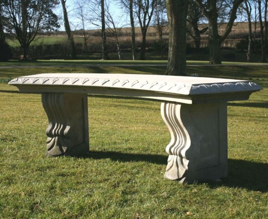 STATUES & SCULPTURES Single Curved Plain Stone Bench - Large Garden Benches Best