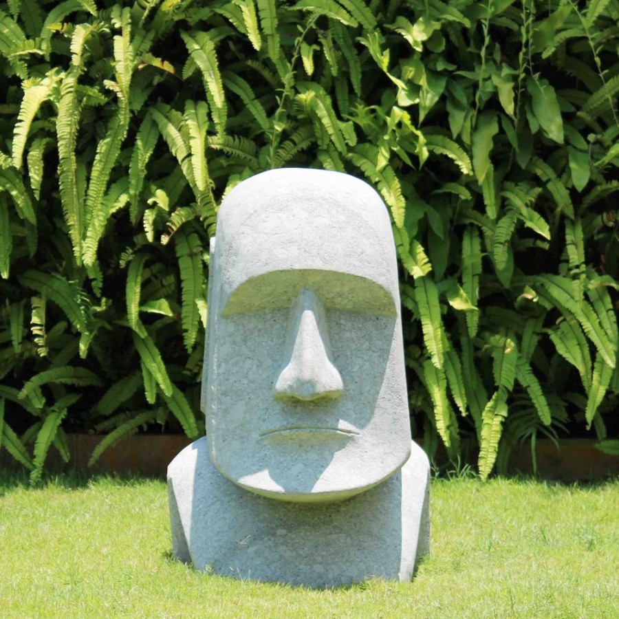 STATUES & SCULPTURES Easter Island Head 80Cm Stone Garden Ornament Clearance