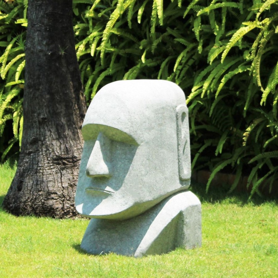 STATUES & SCULPTURES Easter Island Head 80Cm Stone Garden Ornament Clearance