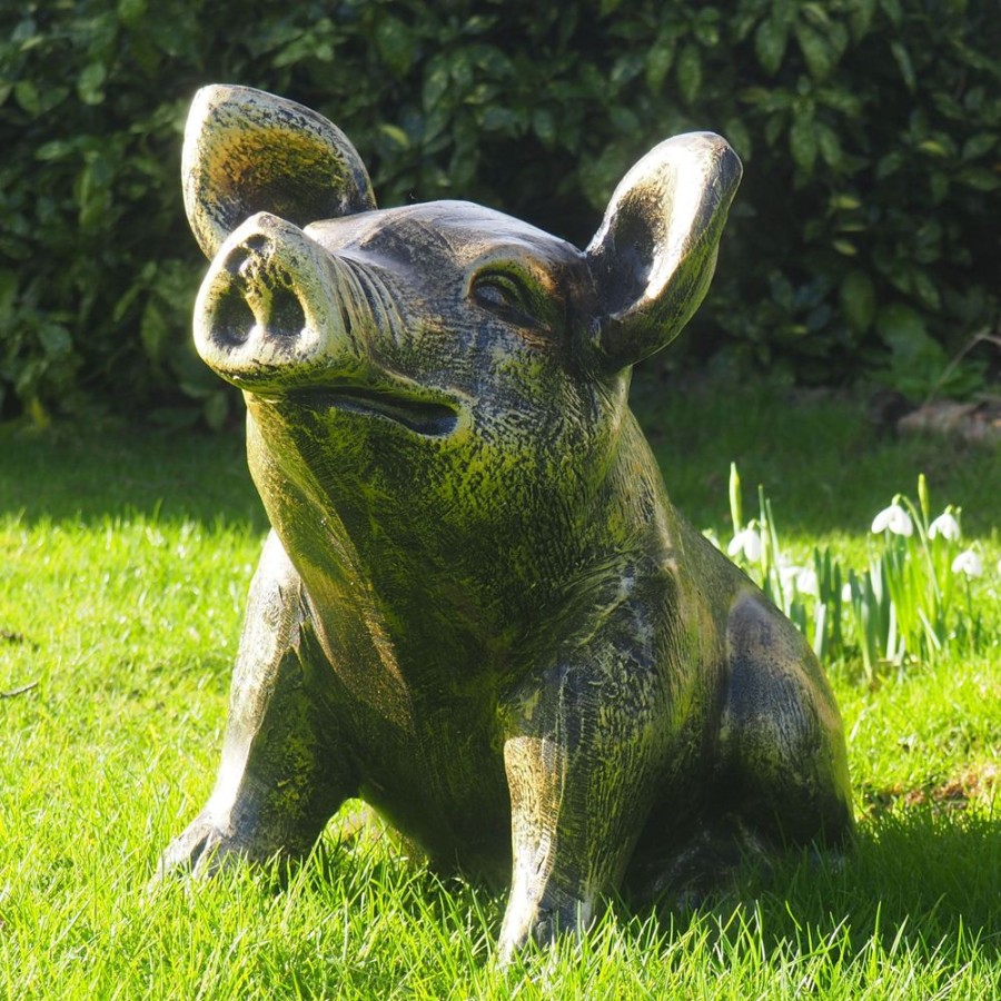 STATUES & SCULPTURES Baby Piglet Bronze Metal Garden Ornament Hot