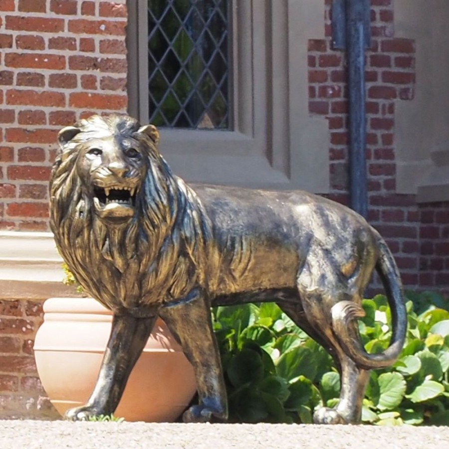 STATUES & SCULPTURES Grand Lion Left Facing Bronze Metal Garden Statue Wholesale