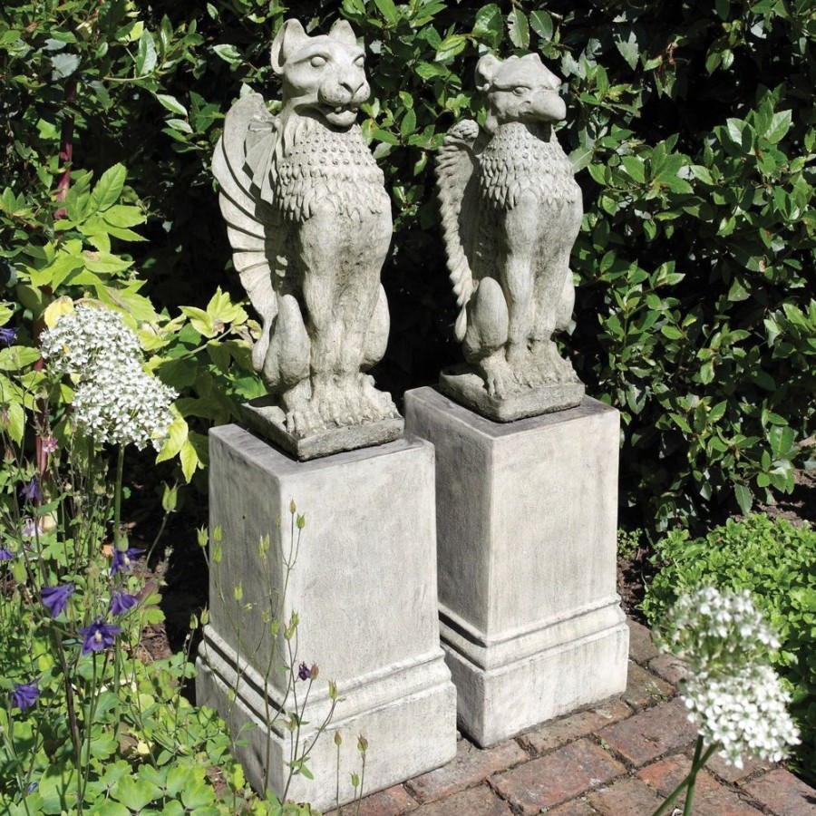 STATUES & SCULPTURES Gothic Griffin & Lion On Pedestal Stone Garden Statues Best