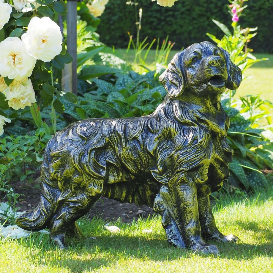 STATUES & SCULPTURES Golden Retriever Dog Bronze Metal Garden Statue Hot