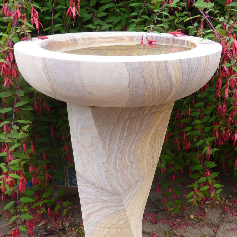 STATUES & SCULPTURES Modern Twisting Rainbow Sandstone Birdbath - Garden Bird Bath Clearance