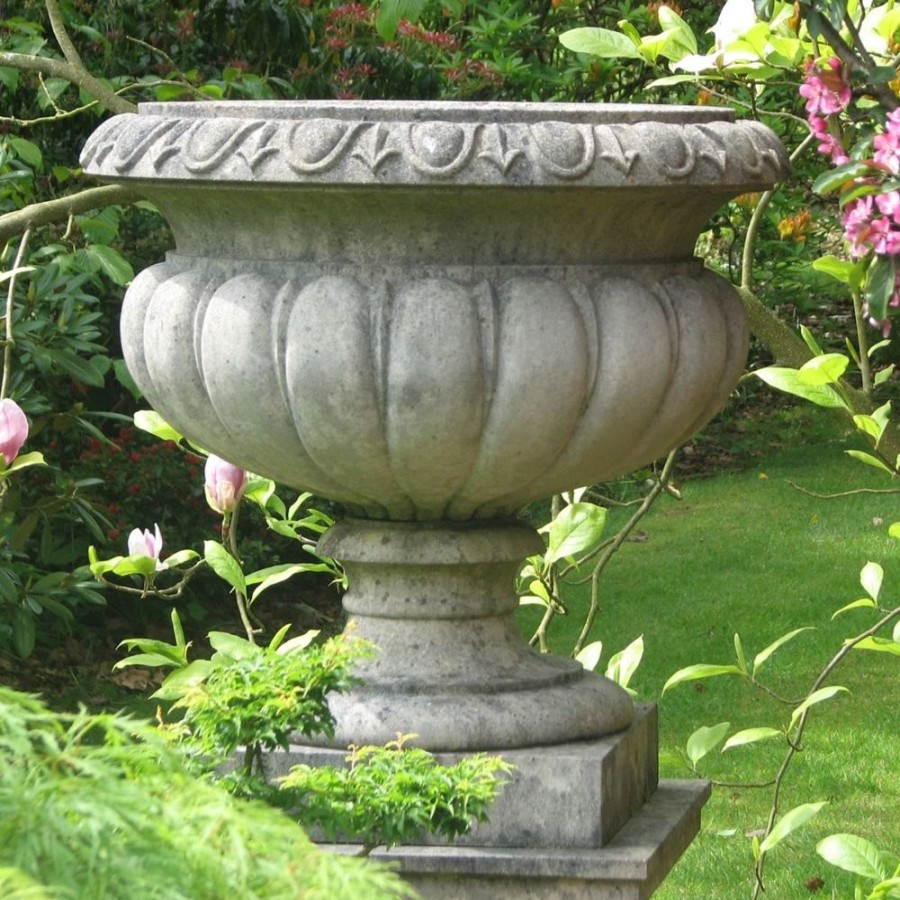 STATUES & SCULPTURES Victorian Tazza Stone Garden Planter On Pedestal New