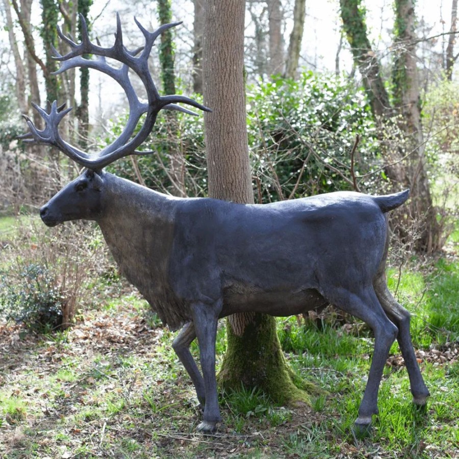 STATUES & SCULPTURES Reindeer 216Cm Natural Bronze Metal Garden Statue Best