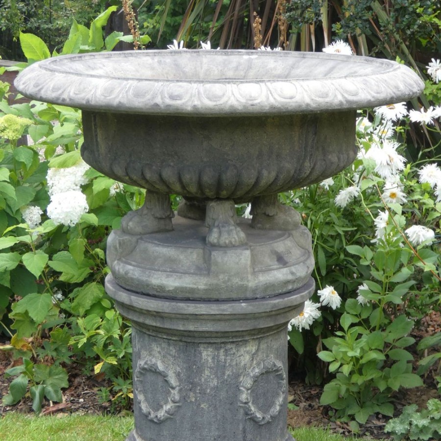 STATUES & SCULPTURES Grand Tazza Stone Garden Planter On Pedestal Clearance