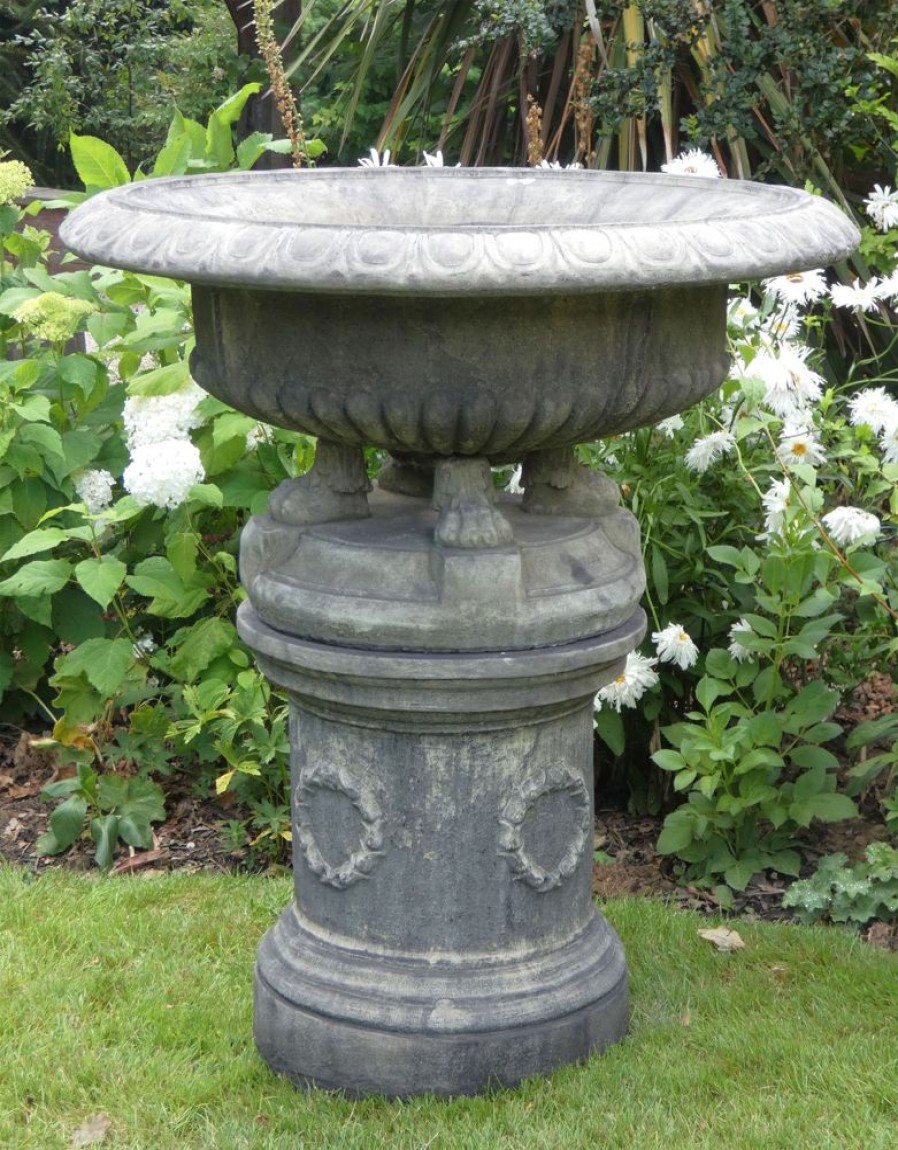 STATUES & SCULPTURES Grand Tazza Stone Garden Planter On Pedestal Clearance