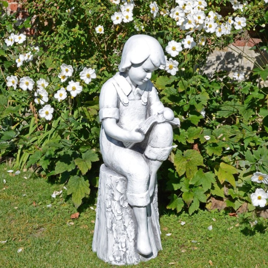 STATUES & SCULPTURES Reading Boy 88Cm Stone Resin Garden Statue Clearance