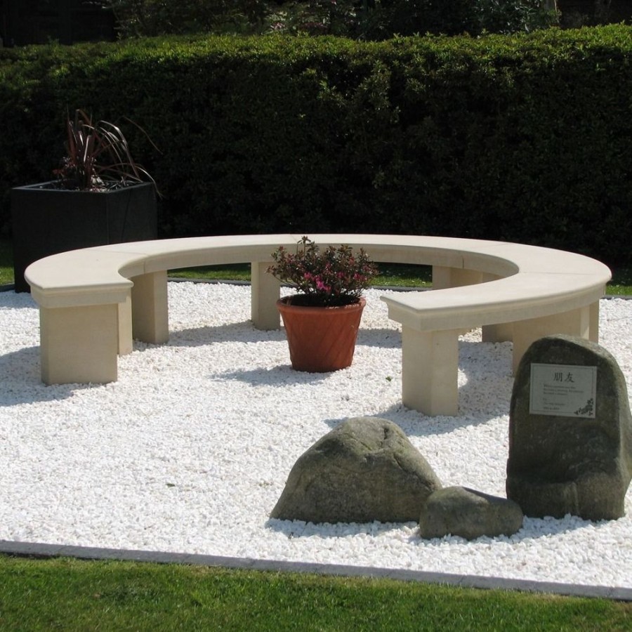 STATUES & SCULPTURES Grand Curved Modern Stone Garden Bench Best