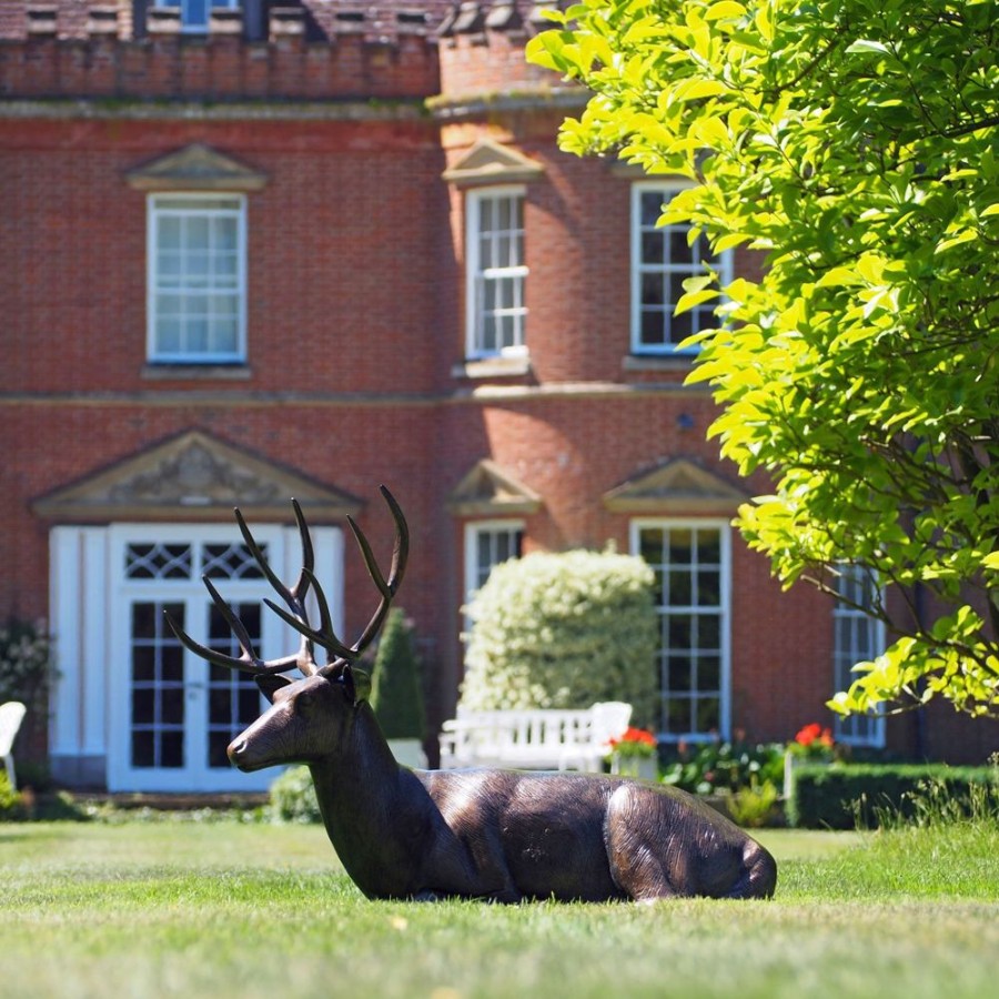 STATUES & SCULPTURES Laying Deer Stag Bronze Metal Garden Statue Best