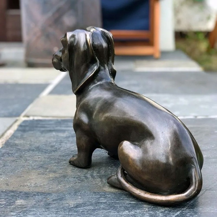 STATUES & SCULPTURES Dachshund Dog 25Cm Natural Bronze Metal Garden Ornament Best