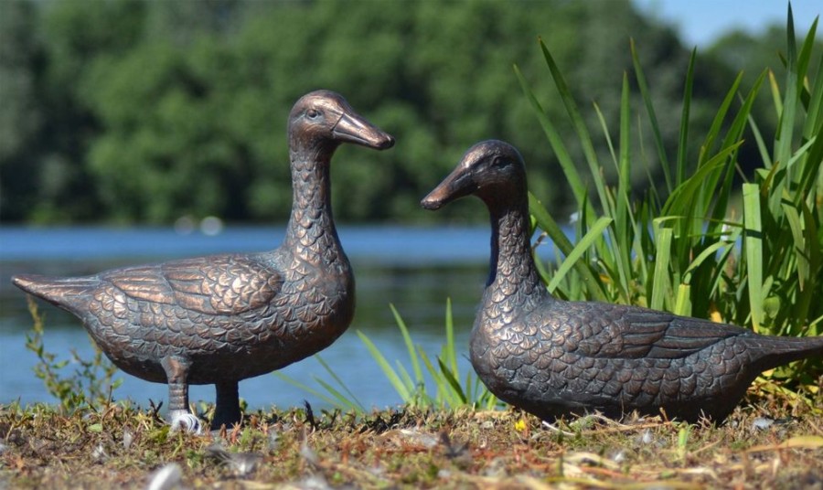 STATUES & SCULPTURES Ducks Aged Bronze Garden Ornaments Hot