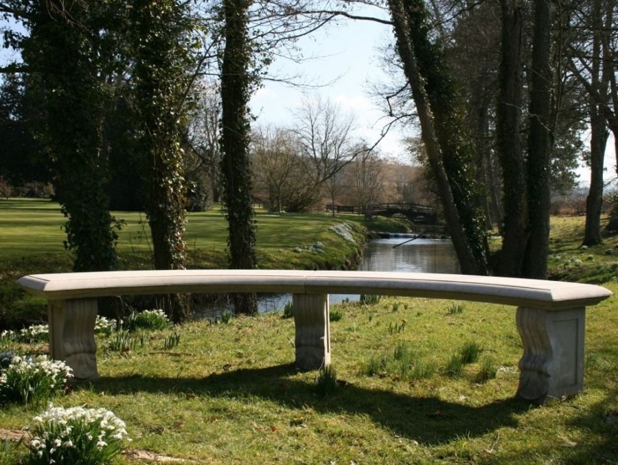 STATUES & SCULPTURES Curved Plain Double Stone Garden Bench Online