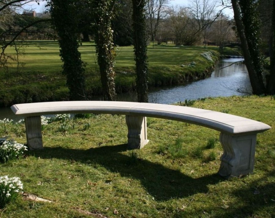 STATUES & SCULPTURES Curved Plain Double Stone Garden Bench Online