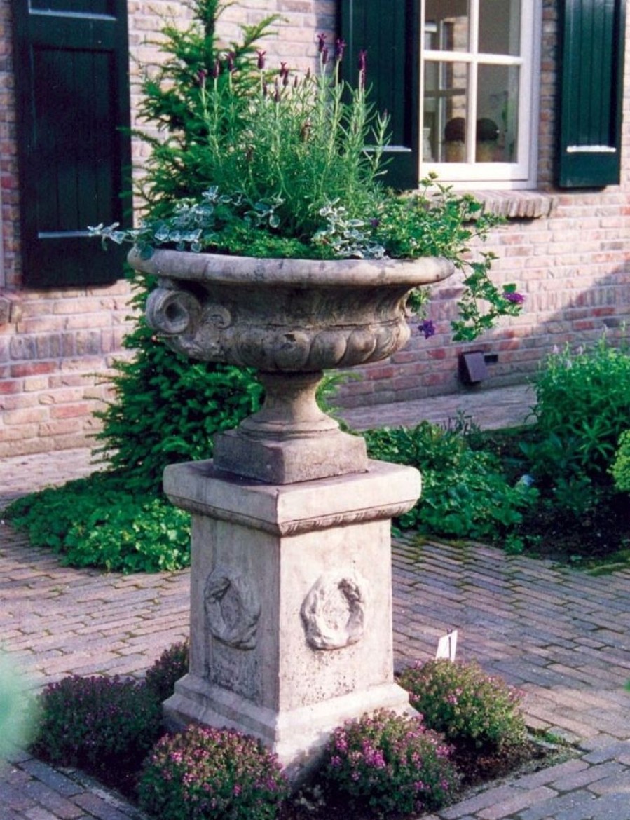 STATUES & SCULPTURES Edwardian Stone Garden Planter On Laurel Pedestal Online