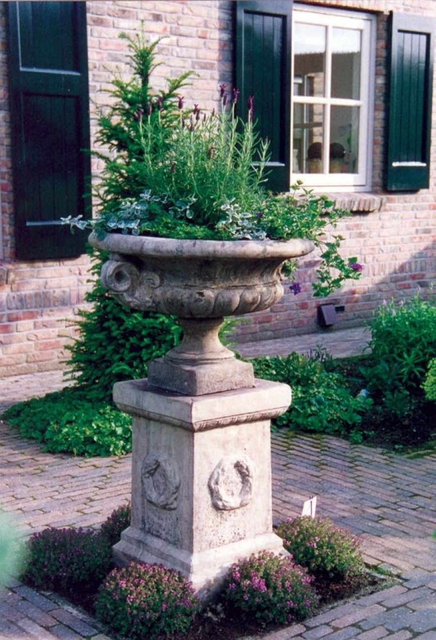 STATUES & SCULPTURES Edwardian Stone Garden Planter On Laurel Pedestal Online