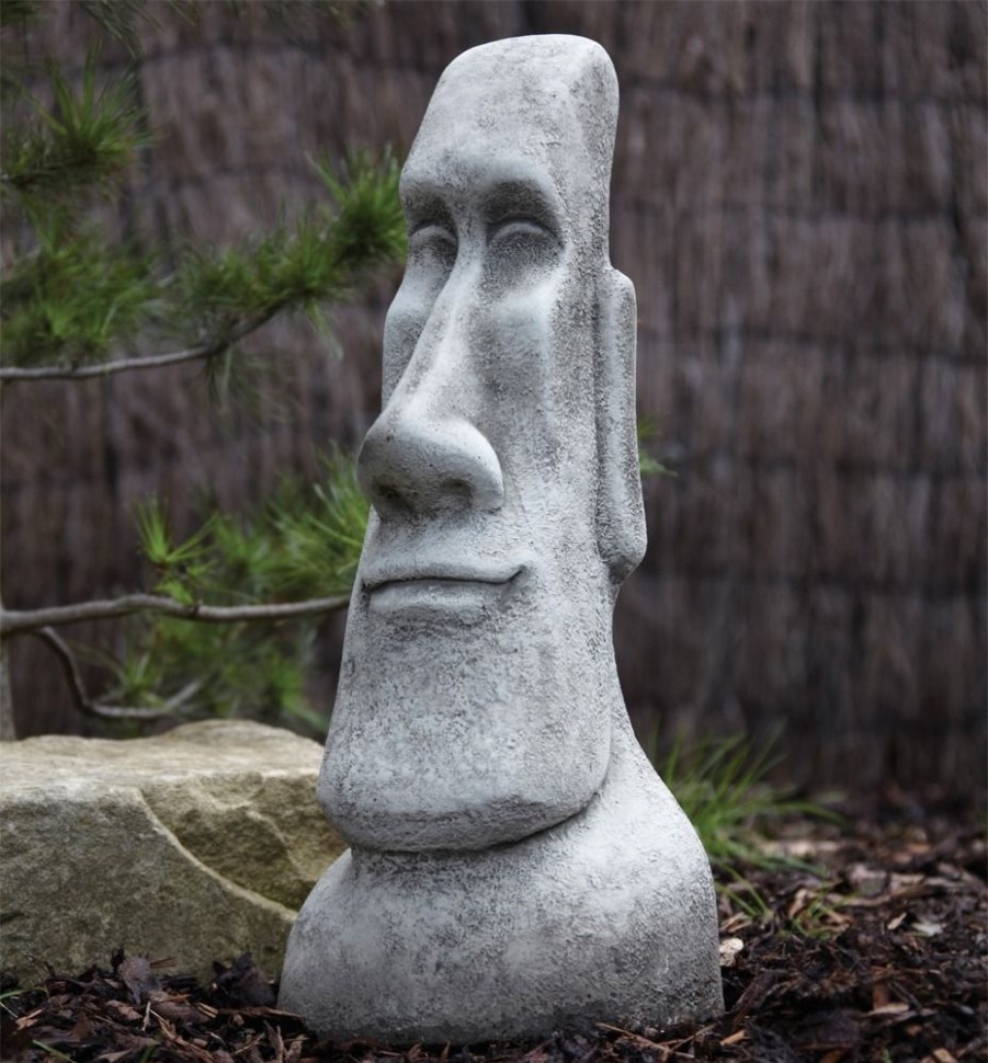 STATUES & SCULPTURES Male Easter Island Head Stone Garden Ornament Clearance