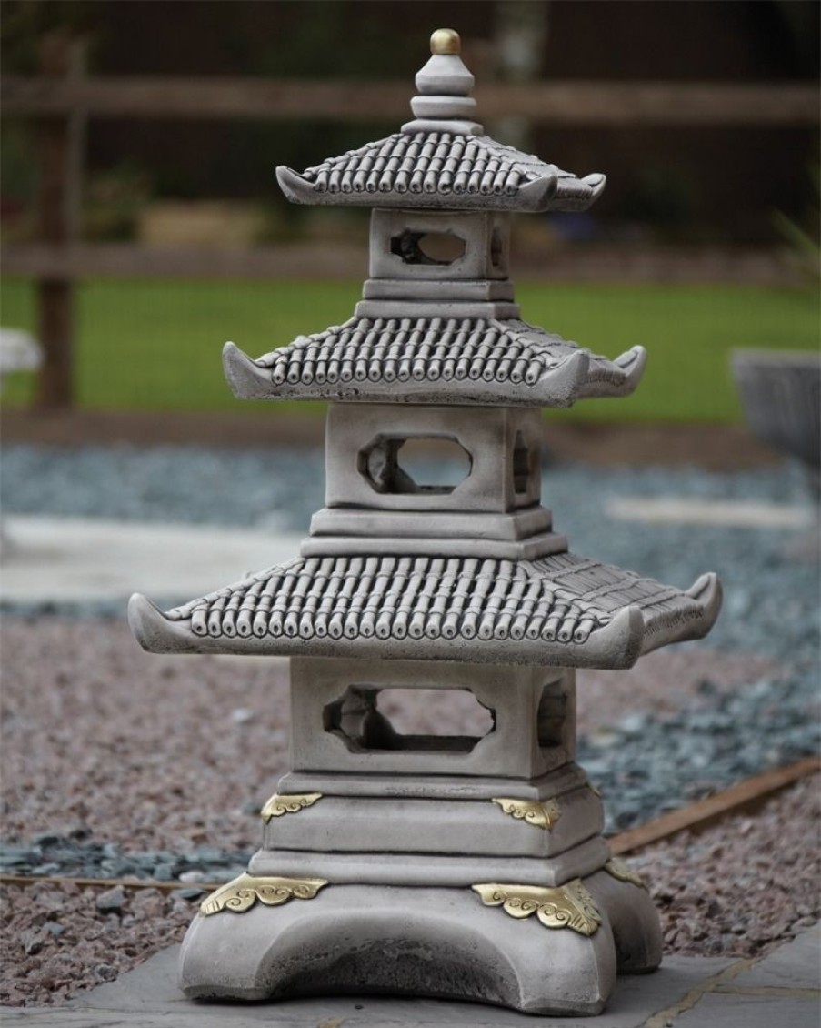 STATUES & SCULPTURES Three Tier Japanese Pagoda Stone Garden Ornament Online