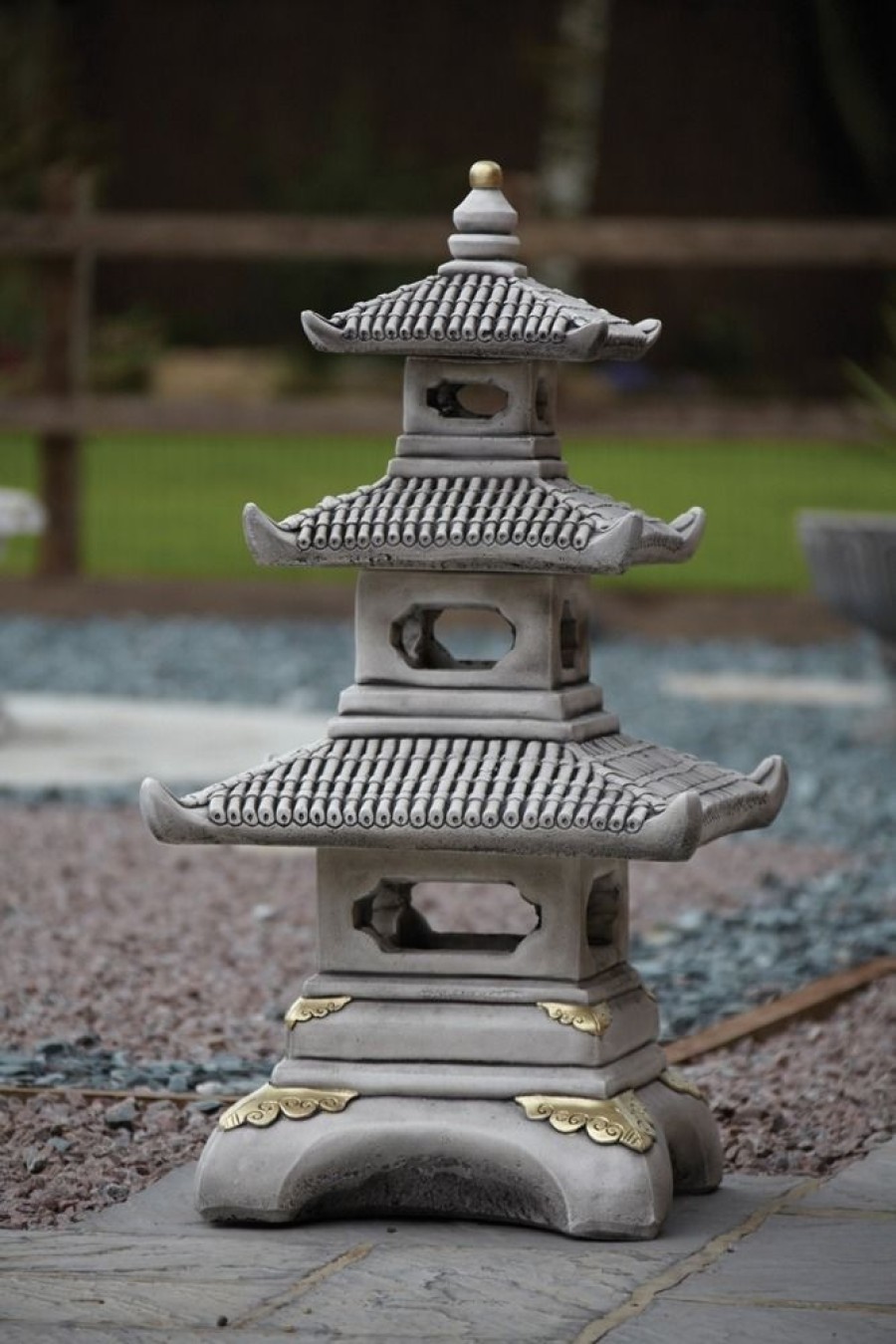 STATUES & SCULPTURES Three Tier Japanese Pagoda Stone Garden Ornament Online