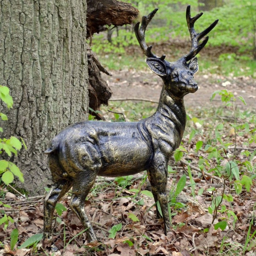 STATUES & SCULPTURES Wild Baby Stag Deer Bronze Metal Garden Statue New