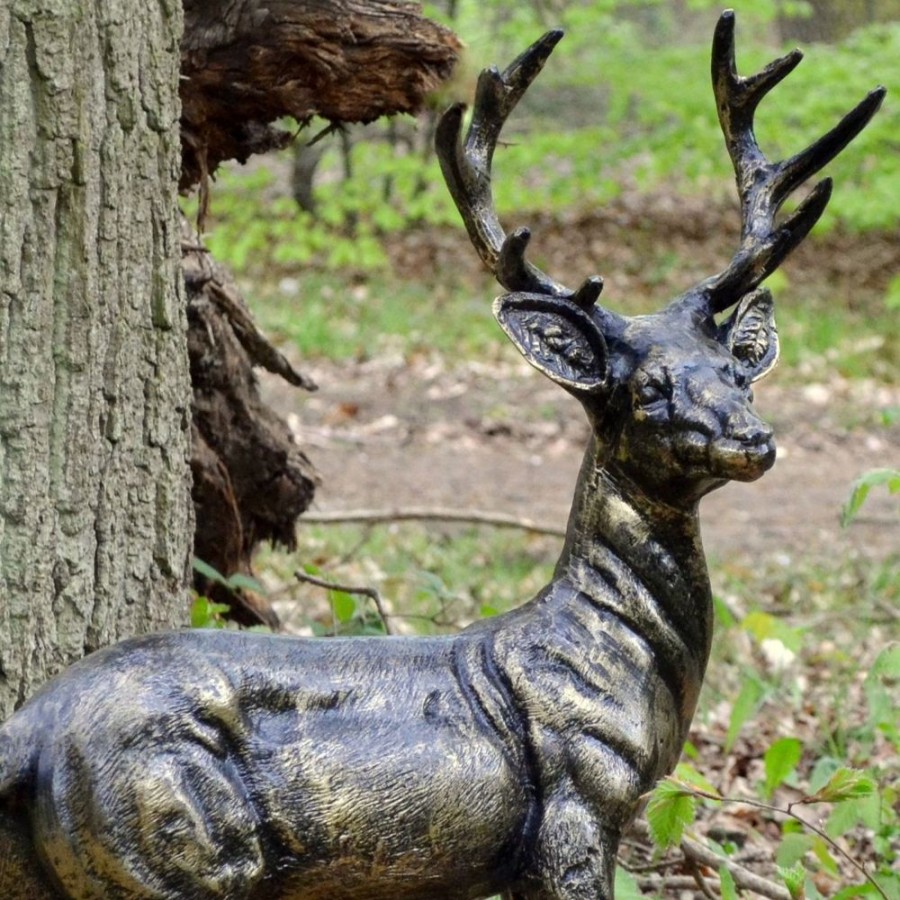 STATUES & SCULPTURES Wild Baby Stag Deer Bronze Metal Garden Statue New