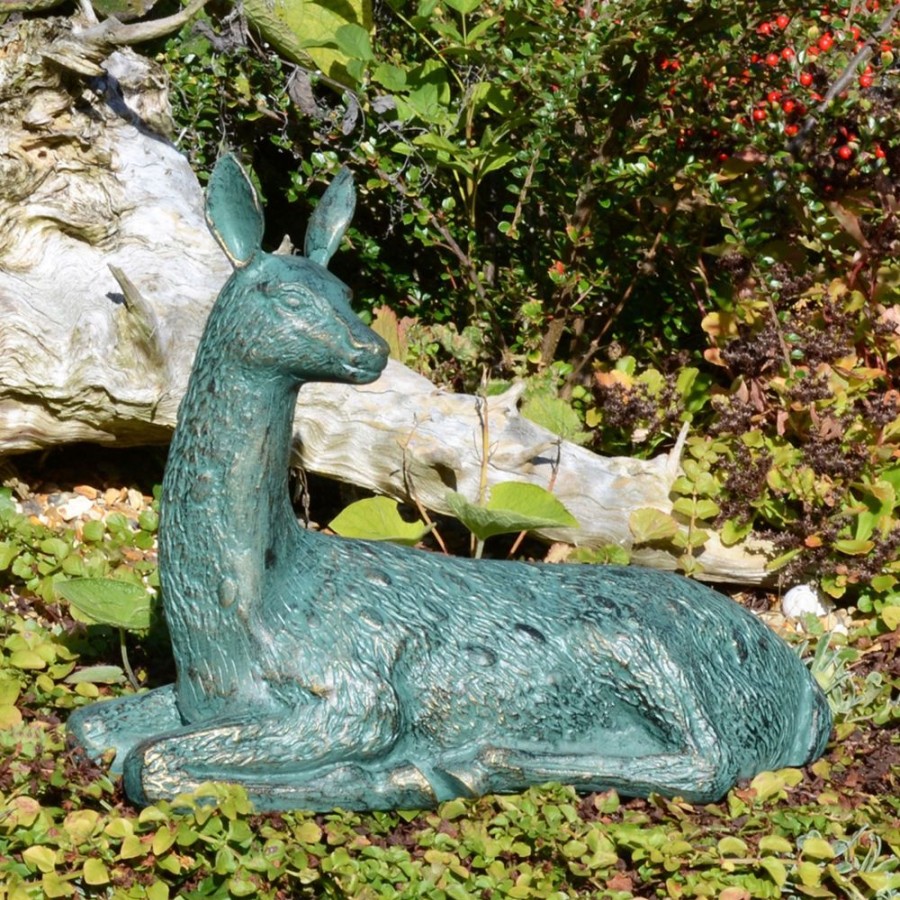 STATUES & SCULPTURES Laying Deer 30Cm Antique Bronze Metal Garden Ornament Online