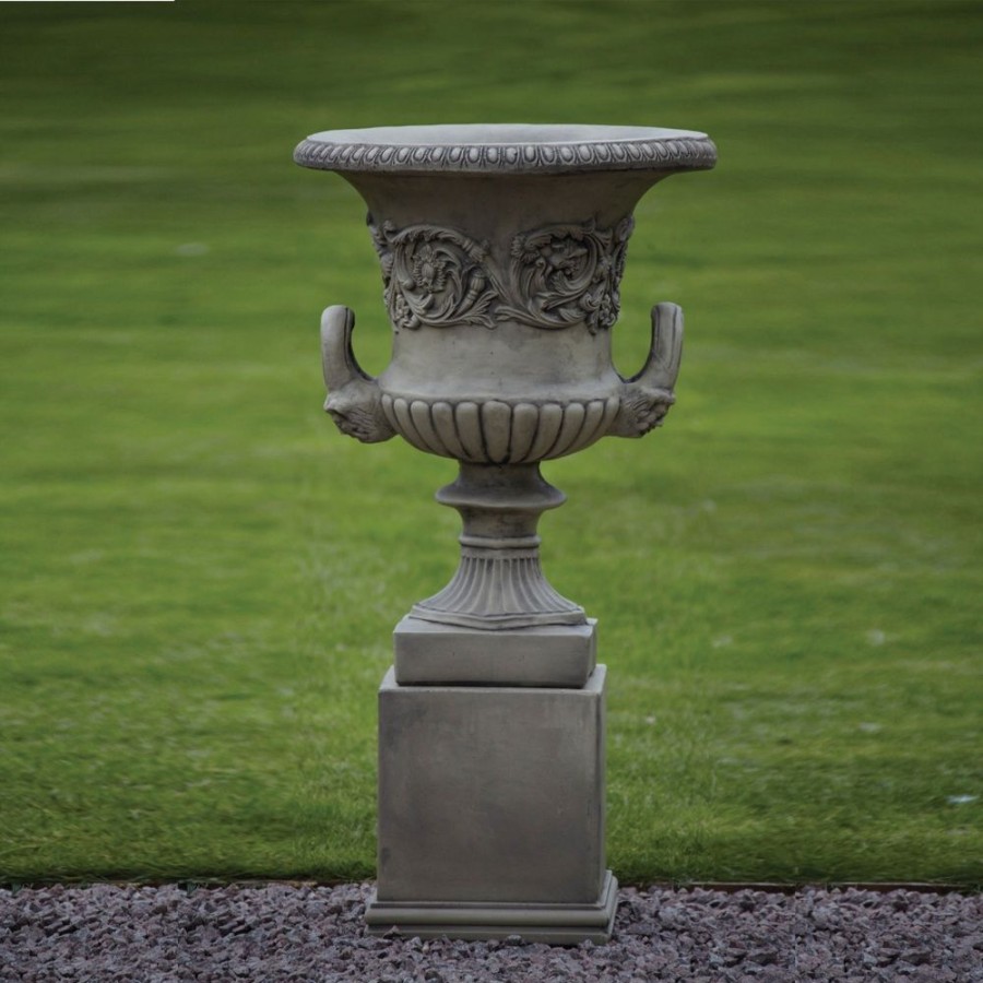 STATUES & SCULPTURES Grecian Stone Garden Planter Urn On Pedestal Online