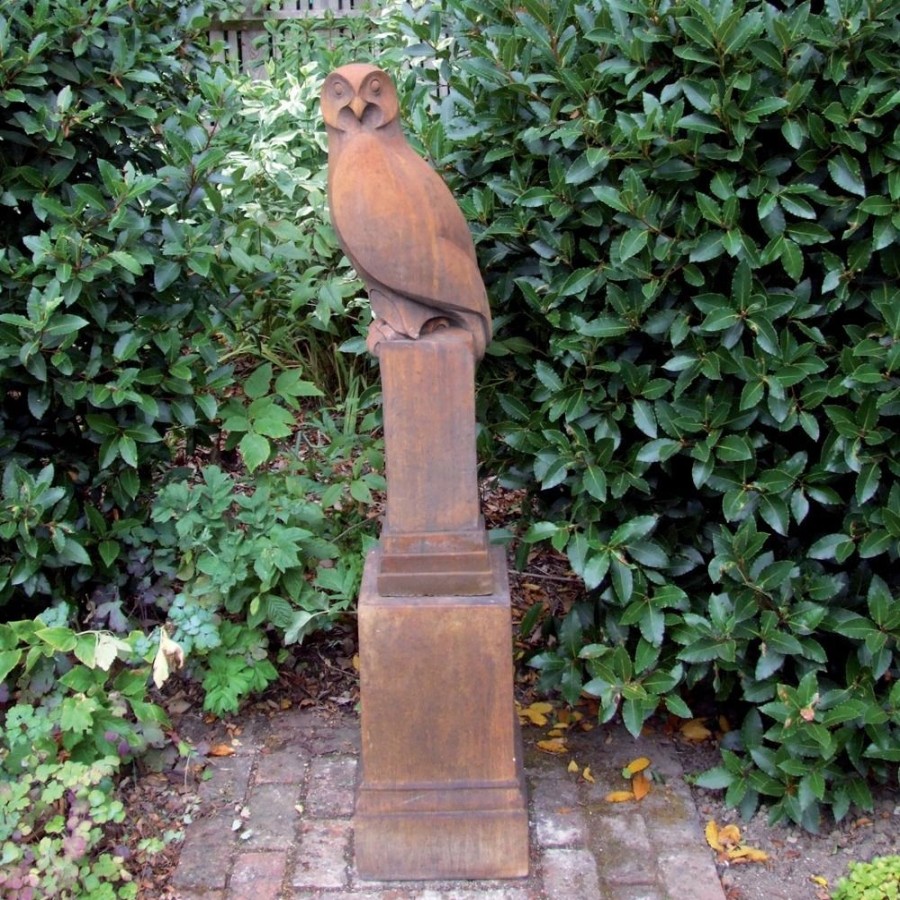 STATUES & SCULPTURES Owl On Pedestal Modern Stone Garden Statue (Rust) Best