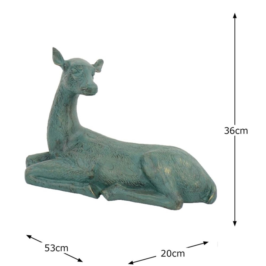 STATUES & SCULPTURES Laying Deer 36Cm Antique Bronze Metal Garden Ornament Hot