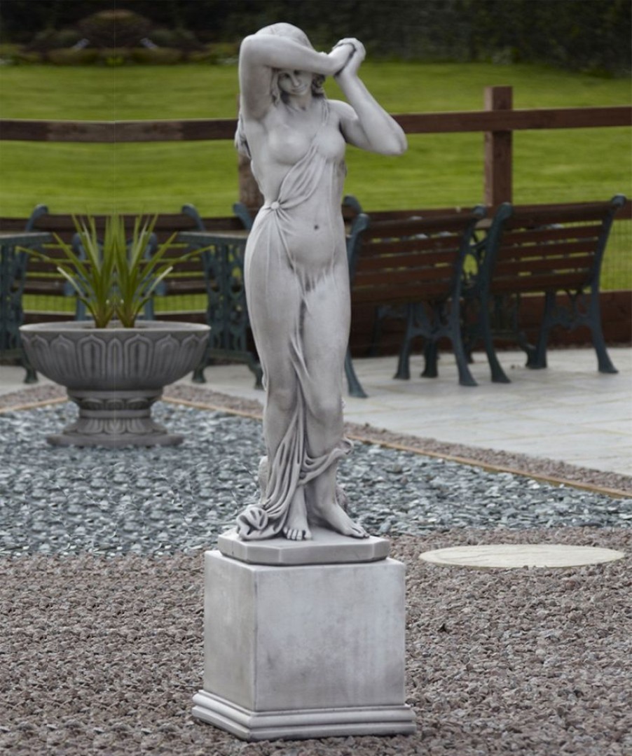 STATUES & SCULPTURES Shy Maiden On Pedestal 150Cm Stone Garden Statue Wholesale