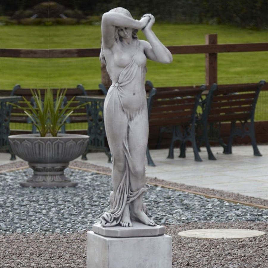 STATUES & SCULPTURES Shy Maiden On Pedestal 150Cm Stone Garden Statue Wholesale