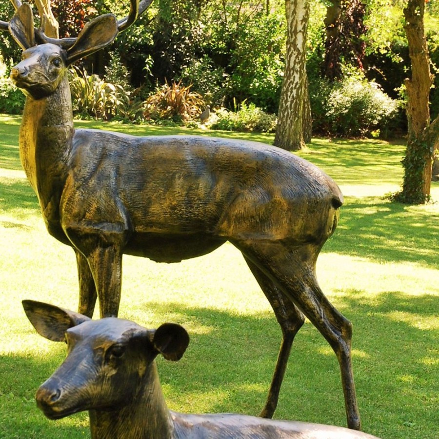 STATUES & SCULPTURES Stag Doe & Fawn Collection Bronze Metal Garden Statues Online